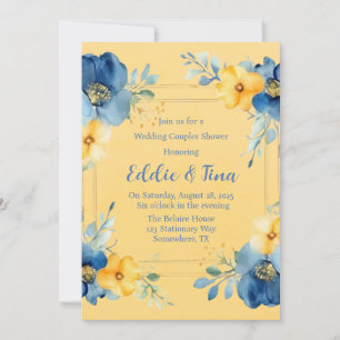 Yellow Blue Peony Wedding Couples Shower Invitation