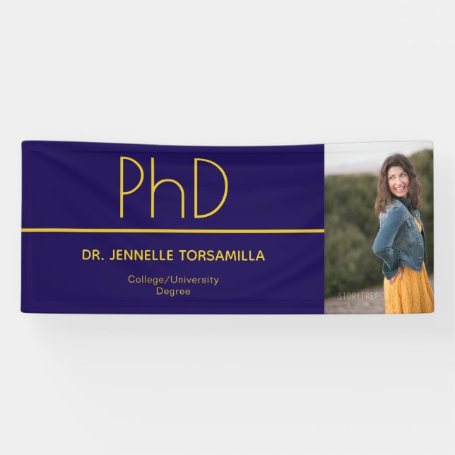 Yellow Blue Photo PhD Graduation Banner (Horizontal)