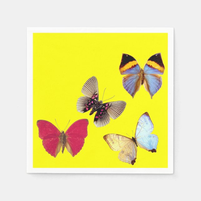Yellow Blue Pink Butterflies Paper Napkins (Front)