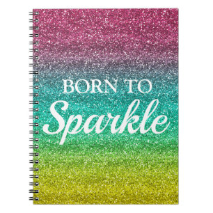 Yellow, Blue & Pink Glitter Born to Sparkle Notebook