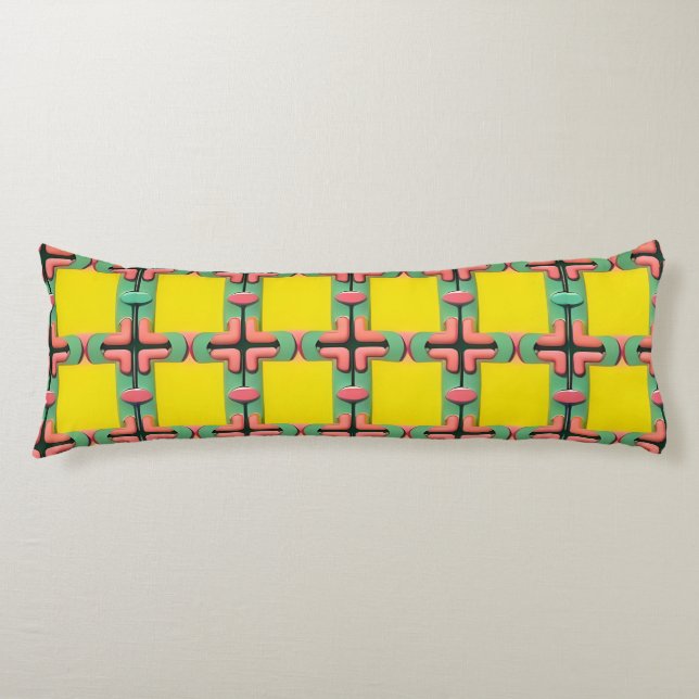 Yellow Blue Pink Plaid Geometric Colourful Pattern Body Cushion (Front)