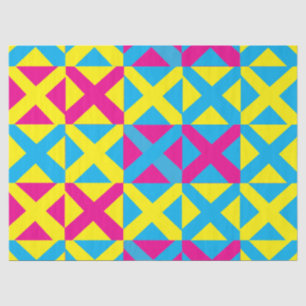 Yellow Blue Pink Square Geometric Pattern Tissue Paper