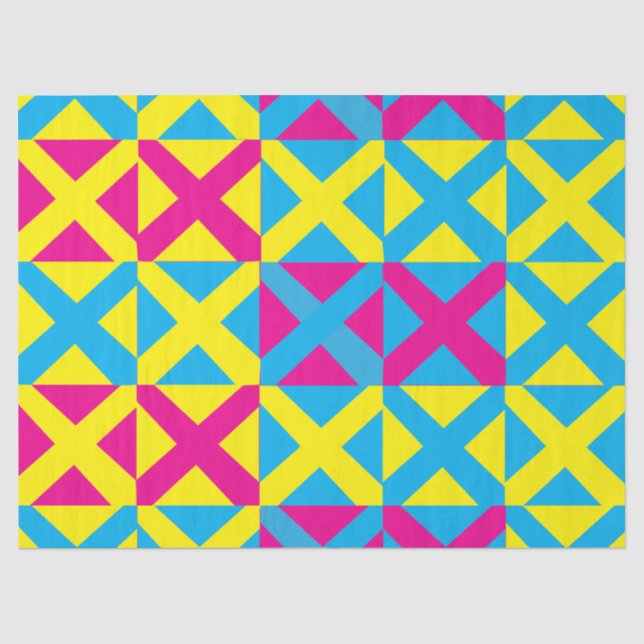 Yellow Blue Pink Square Geometric Pattern Tissue Paper (Front)