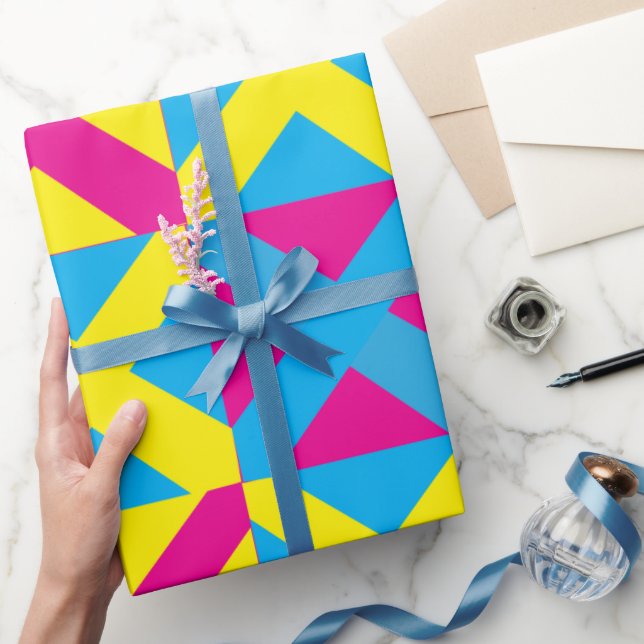 Yellow Blue Pink Square Geometric Pattern Wrapping Paper (Gifting)