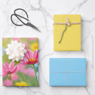 Yellow Blue Pink Wild Flowers Field 2025 Wrapping Paper Sheet