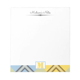 Yellow Blue Plaid Tartan Custom Script Monogram Notepad