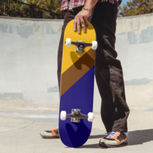 Yellow Blue Plain Color Block Design Skateboard