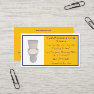 Yellow & Blue Plumber Plumbing Services Toilet Business Card