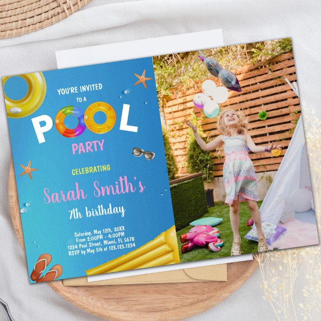 Yellow Blue Pool Birthday Invitations with photo (Yellow Blue Pool Birthday Invitations with photo)
