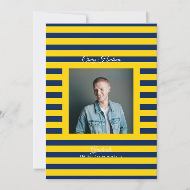 Yellow Blue Preppy High School Photo Grad Cards (Front)