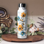 Yellow Blue Pretty Floral Add Name Water Bottle<br><div class="desc">Floral Water Bottle.</div>