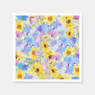 yellow blue purple  flower painting napkin