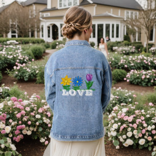 Yellow Blue Purple Flowers Love Denim Jacket