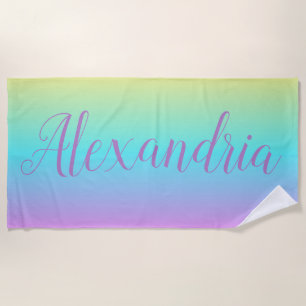 Yellow Blue Purple Ombré Add Your Name Beach Towel