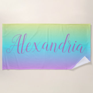 Yellow Blue Purple Ombré Add Your Name Beach Towel