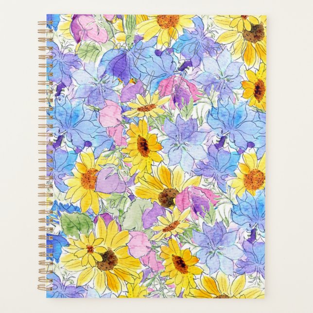 yellow blue purple summer flowers pattern hand  planner (Front)