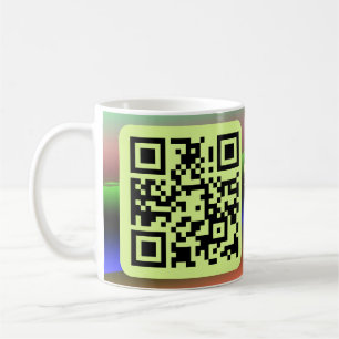 Yellow blue Q R code add name profession title ima Coffee Mug