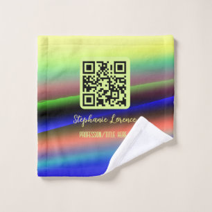 Yellow blue Q R code add name profession title ima Wash Cloth