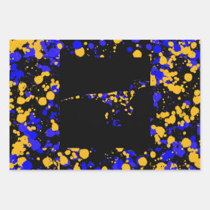 Yellow Blue Raptor Splattered Paint  Wrapping Paper Sheet