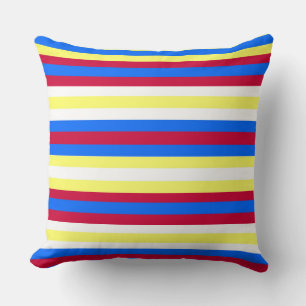 Yellow, Blue, Red and White Stripes Cushion