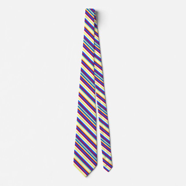 Yellow, Blue, Red and White Stripes Tie (Front)