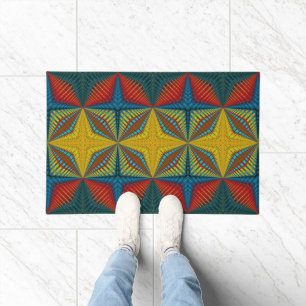 Yellow Blue Red Brown Abstract Modern Boho Tribal Doormat