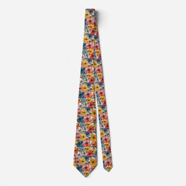 Yellow, Blue, Red Floral Tie (Front)