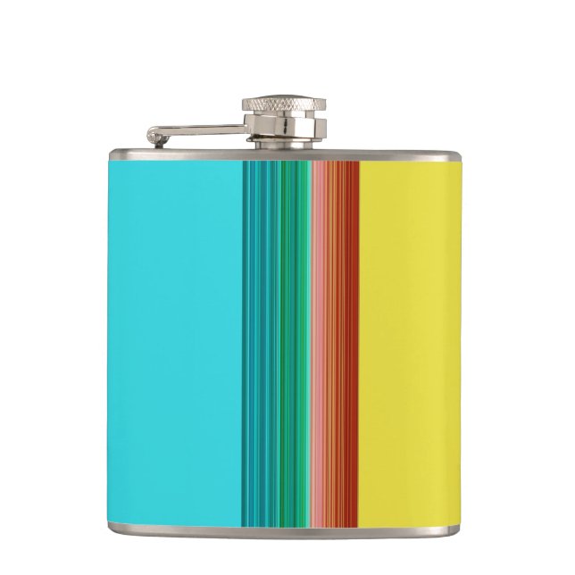 Yellow Blue Red Multicolor Striped Pattern Hip Flask (Front)