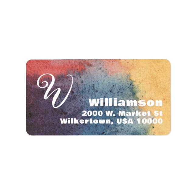 Yellow, Blue & Red  Watercolor Monogram   Label (Front)