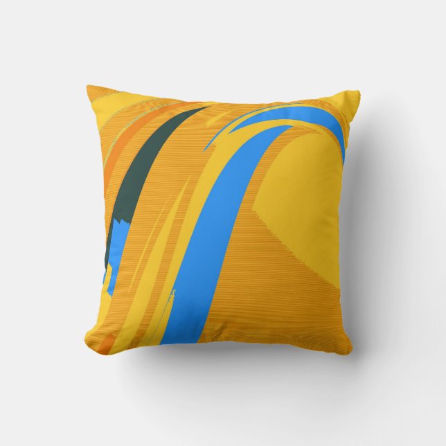 Yellow Blue Retro Abstract Art Deco Cushion (Front)
