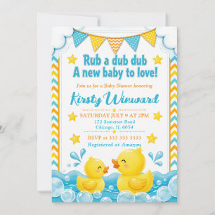 Yellow & Blue Rubber Duck Baby Shower Invitation