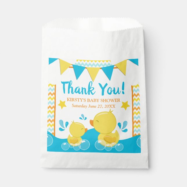 Yellow & Blue Rubber Ducky Polka Dot Baby Shower Favour Bags (Front)
