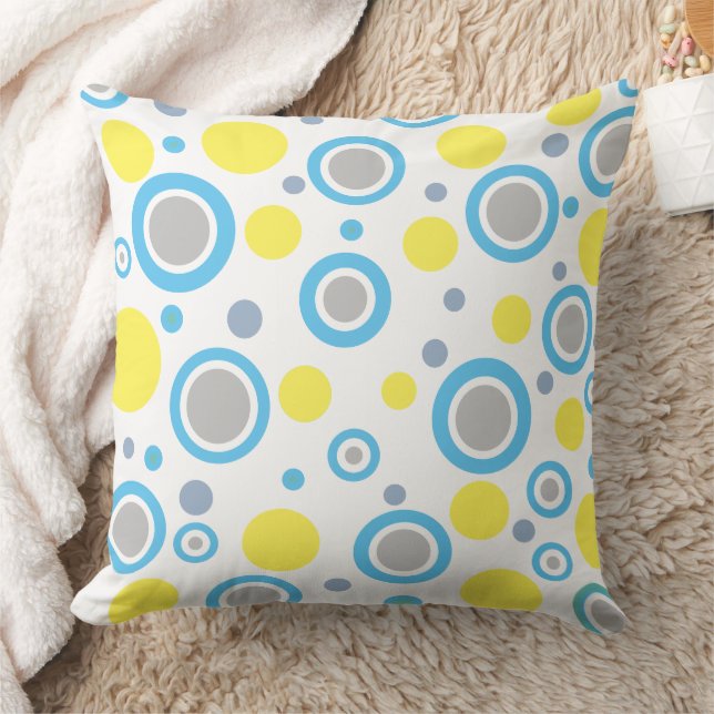 Yellow Blue Silver Polka Dots Solid Yellow Cushion (Blanket)