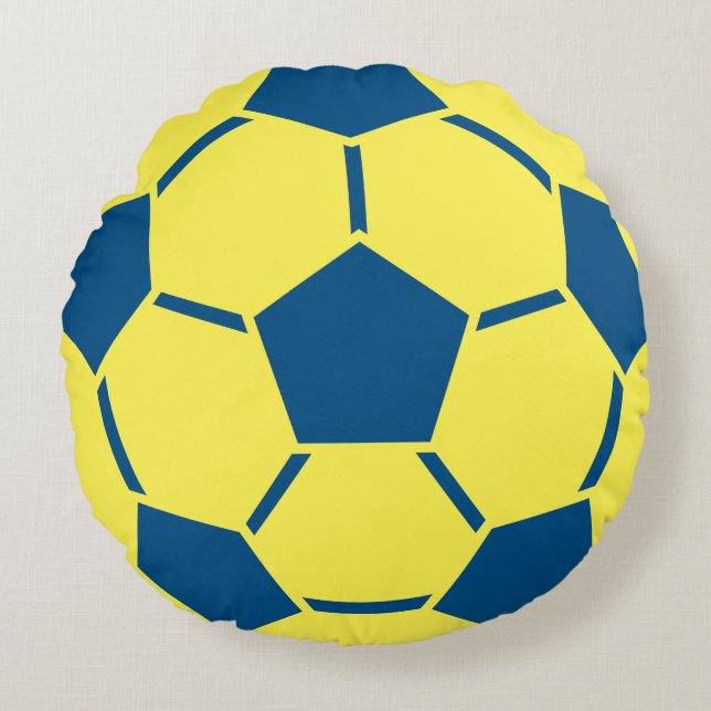 Yellow Blue Soccer Ball Sports Team Round Pillow (Front)