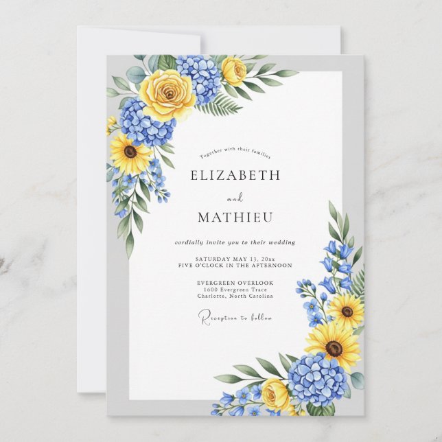 Yellow Blue Spirited Country Wedding Invitation (Front)