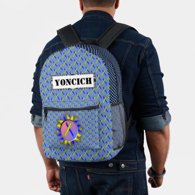 Yellow-Blue Standard Ribbon by Kenneth Yoncich Printed Backpack (Insitu (Model))