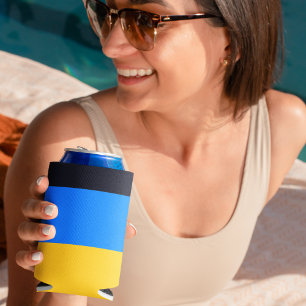 Yellow Blue Stripes Can Cooler