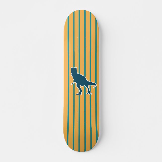 Yellow blue stripes dinosaur T-rex Skateboard (Front)