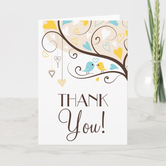 Yellow & Blue Summer Lovebirds Thank You Card (Front)