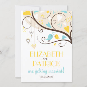 Yellow & Blue Summer Lovebirds Wedding Invitation
