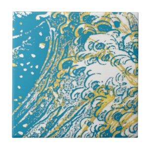 Yellow blue swirl waves tile