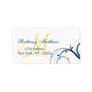 Yellow Blue Swirl Wedding RSVP Address Label