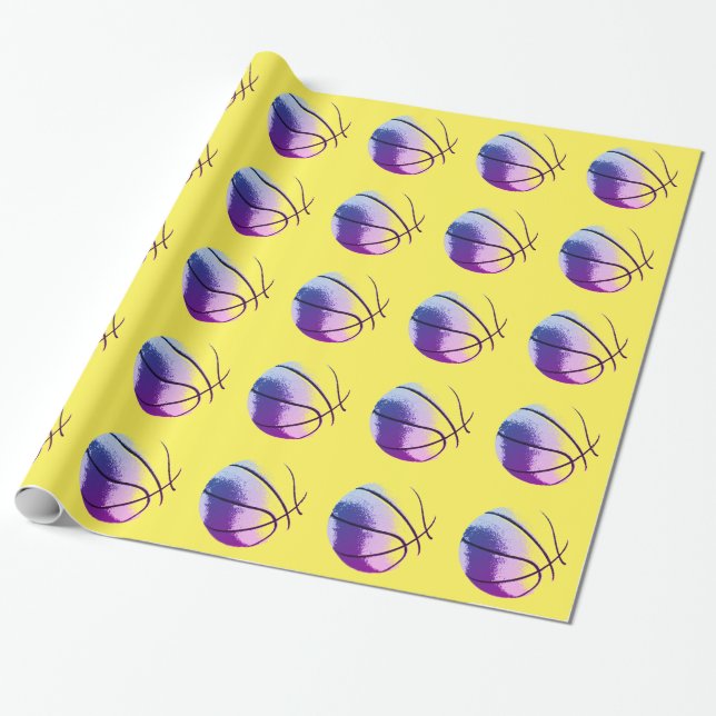 Yellow Blue Trendy Pop Art Basketball Wrapping Paper (Unrolled)