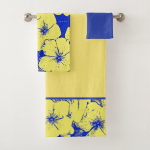 Yellow Blue Tropical Flowers Bath Towel Set