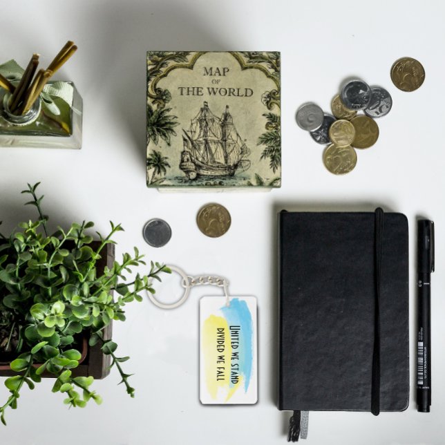 Yellow blue ukraine flag united we stand quote key ring (Creator Uploaded)