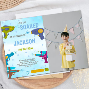 Yellow Blue Water Gun Invitations with photo