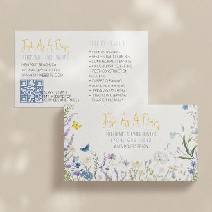 Yellow & Blue Watercolor Floral Script Cleaning Business Card