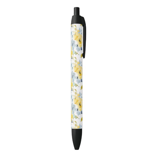 Yellow & Blue Watercolor Pattern Black Ink Pen (Bottom (Vertical))