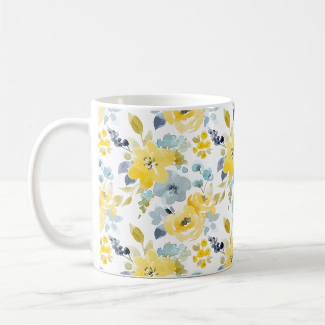 Yellow & Blue Watercolor Pattern Coffee Mug (Left)