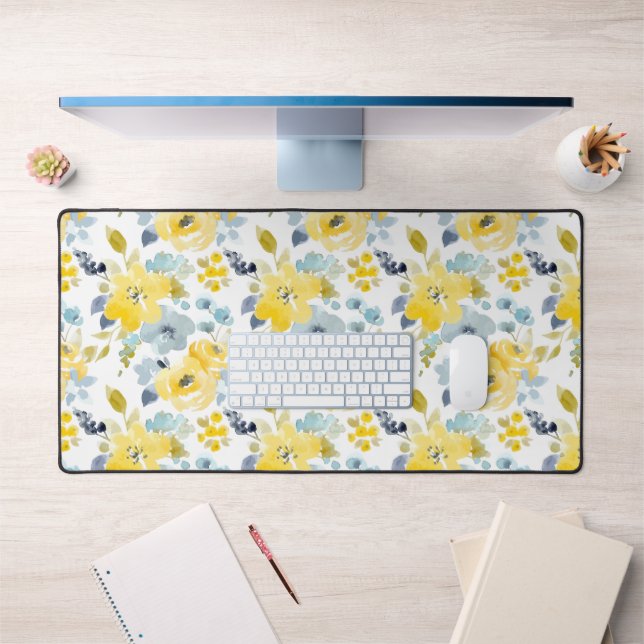 Yellow & Blue Watercolor Pattern Desk Mat (Office 1)
